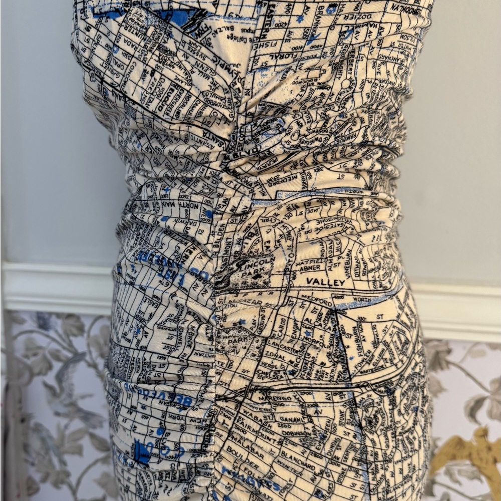 Urban Outfitters Blue and Cream Map Print Midi Dress
